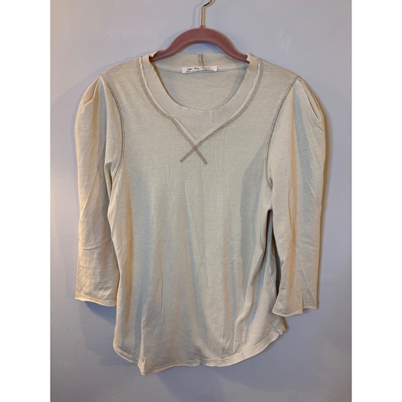 We The Free Tops - We The Free People Beige Cotton 3/4 Sleeve T Shirt M
